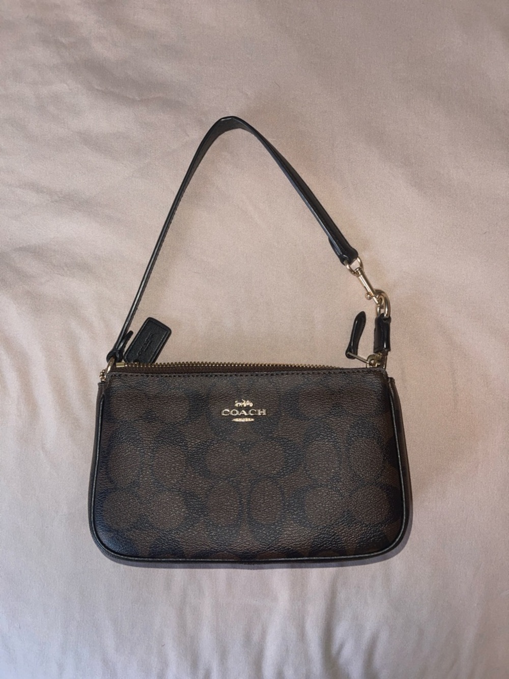 COACH Signature Leather Wristlet (Nolita 19) in Brown/Black - Gold Hardware - Picture 1 of 2